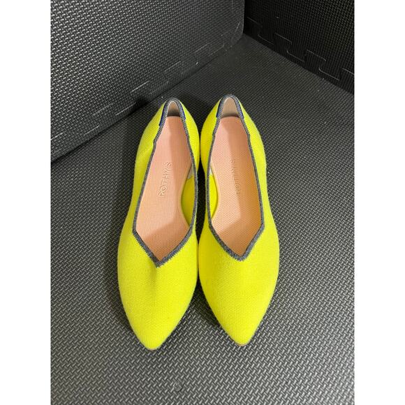Rothy's The Point Sunbeam Neon Yellow Merino Wool Blend Knit Ballet Flats 8.5 - Picture 2 of 8